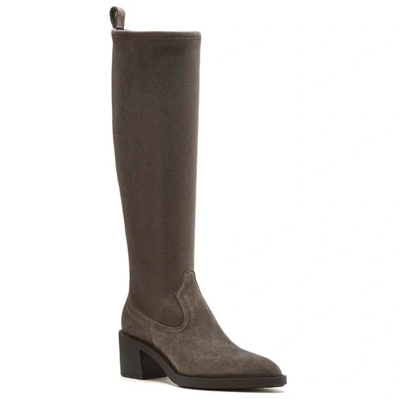 $598 La Canadienne Paton Western Boot Waterproof Suede Knee High Grey Heel 35.5 - Picture 7 of 16